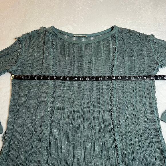 Free People Crewneck Open Knit Tunic Blouse w/ Raw Hem Size XL Boho Cottagecore - Picture 7 of 8